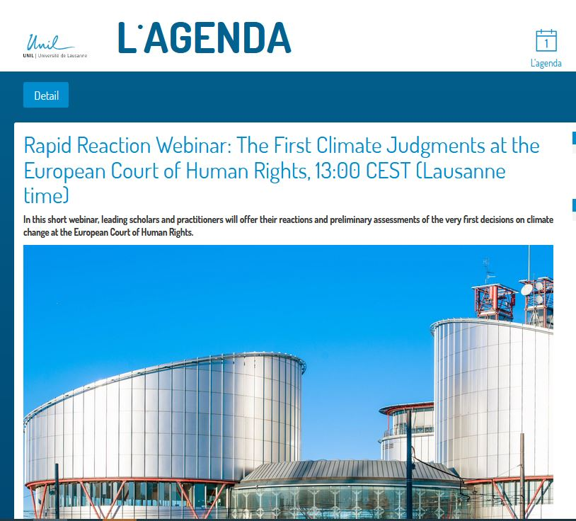 Webinar on ECtHR’s Judgments in Climate Change Cases
