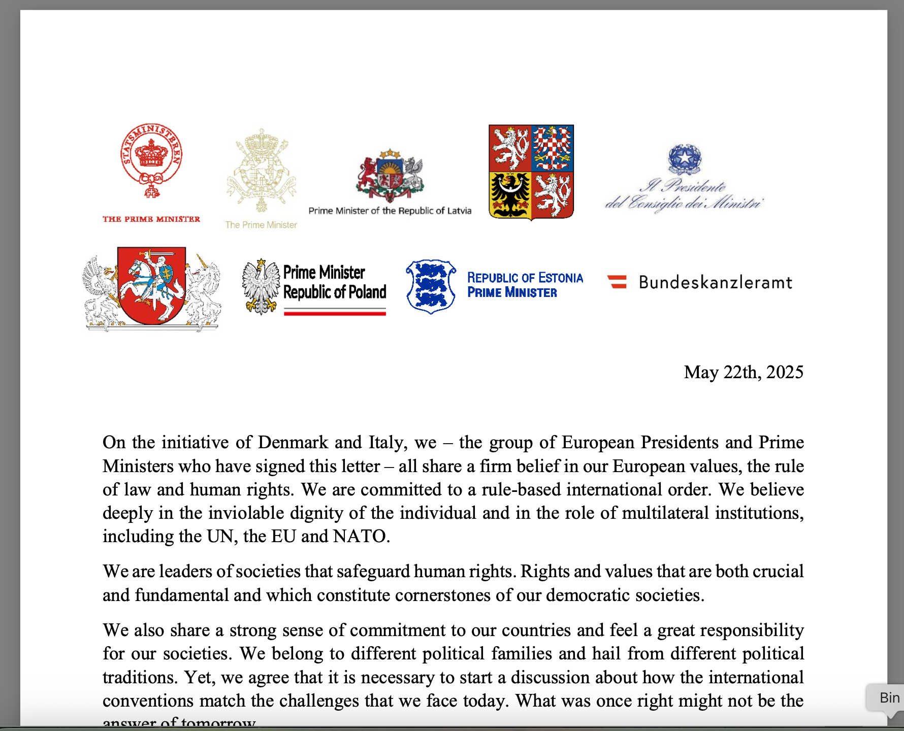 Nine States Call for ‘Open-Minded Conversation’ on ECHR and Migration